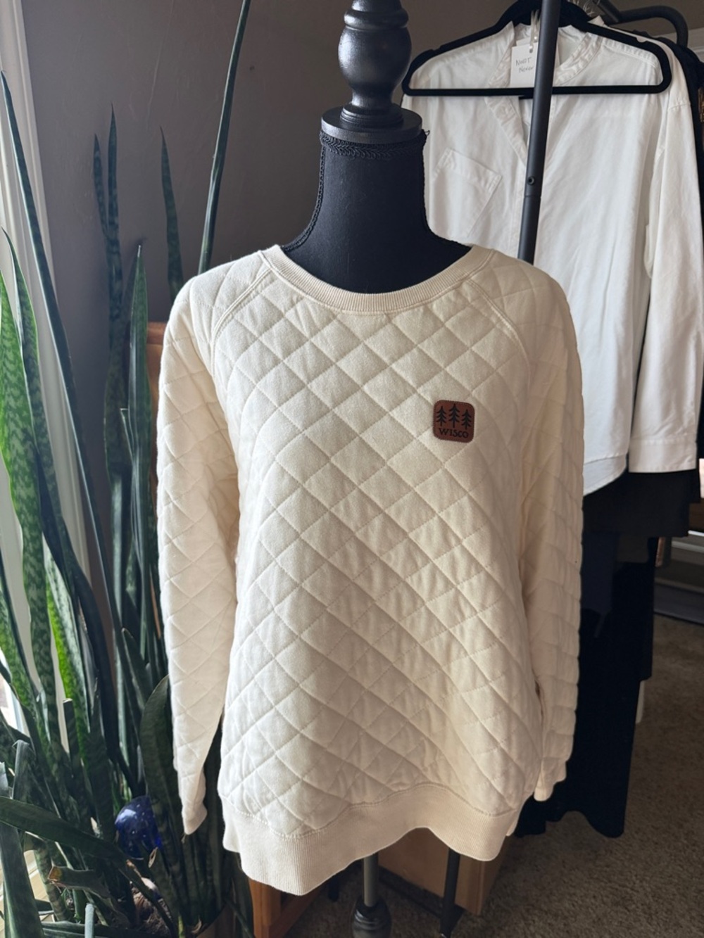 boxercraft Cream Quilted Pullover with Tree Patch